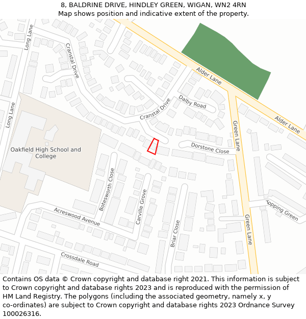 8, BALDRINE DRIVE, HINDLEY GREEN, WIGAN, WN2 4RN: Location map and indicative extent of plot