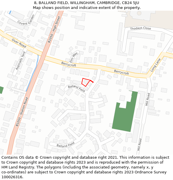 8, BALLAND FIELD, WILLINGHAM, CAMBRIDGE, CB24 5JU: Location map and indicative extent of plot