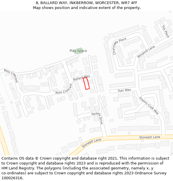 8, BALLARD WAY, INKBERROW, WORCESTER, WR7 4FF: Location map and indicative extent of plot