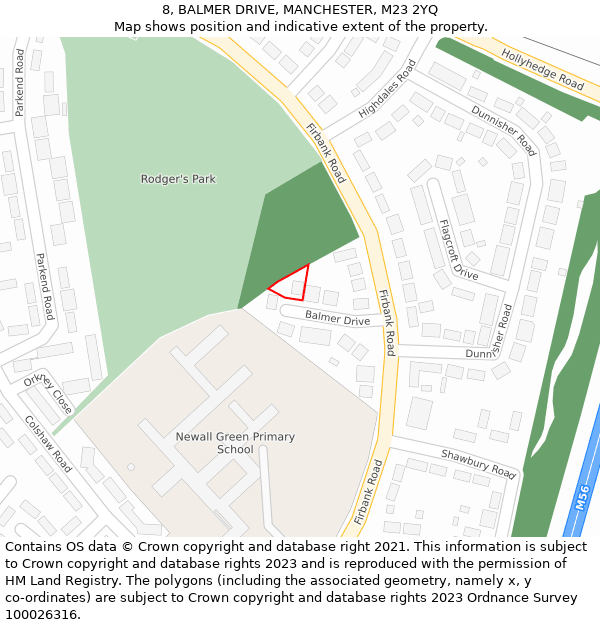 8, BALMER DRIVE, MANCHESTER, M23 2YQ: Location map and indicative extent of plot