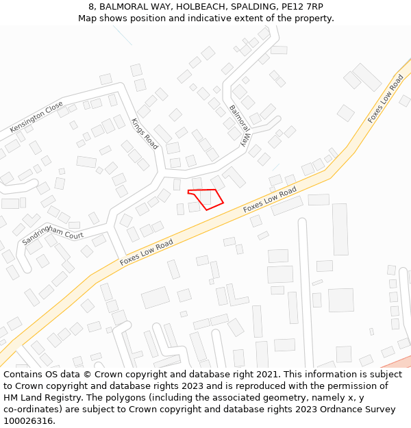 8, BALMORAL WAY, HOLBEACH, SPALDING, PE12 7RP: Location map and indicative extent of plot