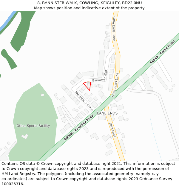 8, BANNISTER WALK, COWLING, KEIGHLEY, BD22 0NU: Location map and indicative extent of plot