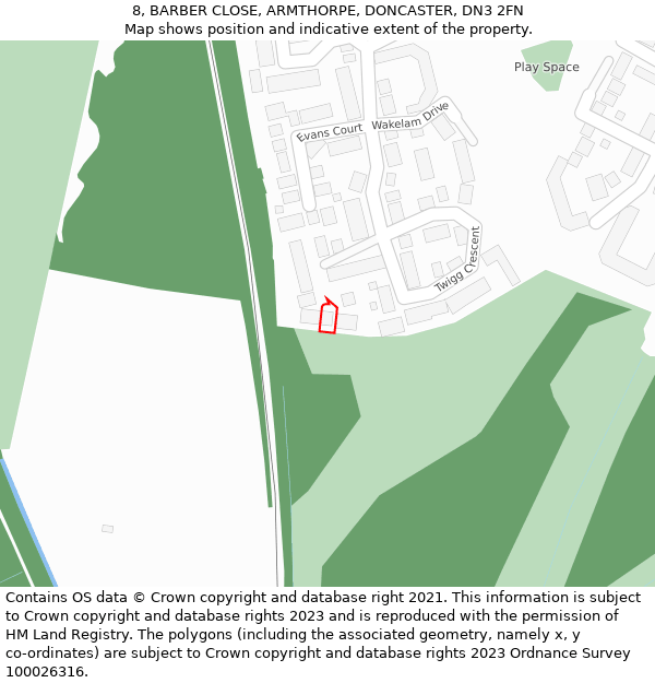 8, BARBER CLOSE, ARMTHORPE, DONCASTER, DN3 2FN: Location map and indicative extent of plot