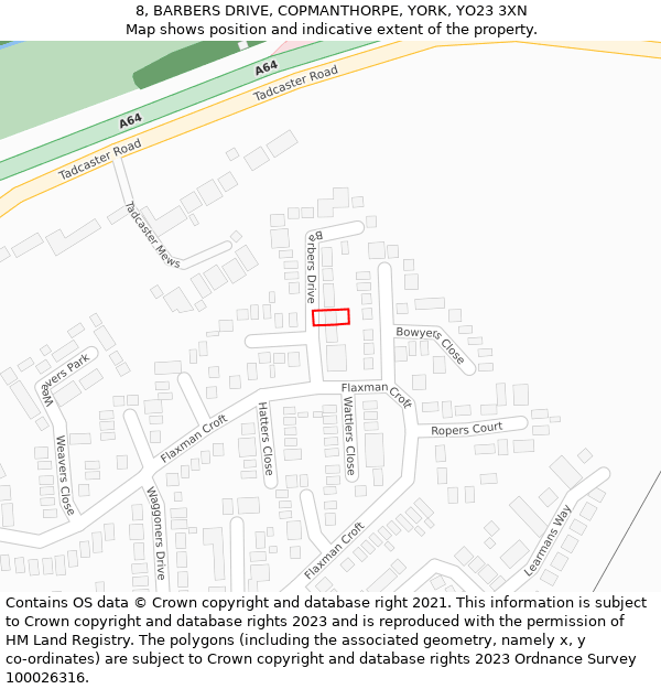 8, BARBERS DRIVE, COPMANTHORPE, YORK, YO23 3XN: Location map and indicative extent of plot