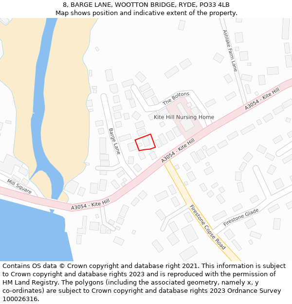 8, BARGE LANE, WOOTTON BRIDGE, RYDE, PO33 4LB: Location map and indicative extent of plot