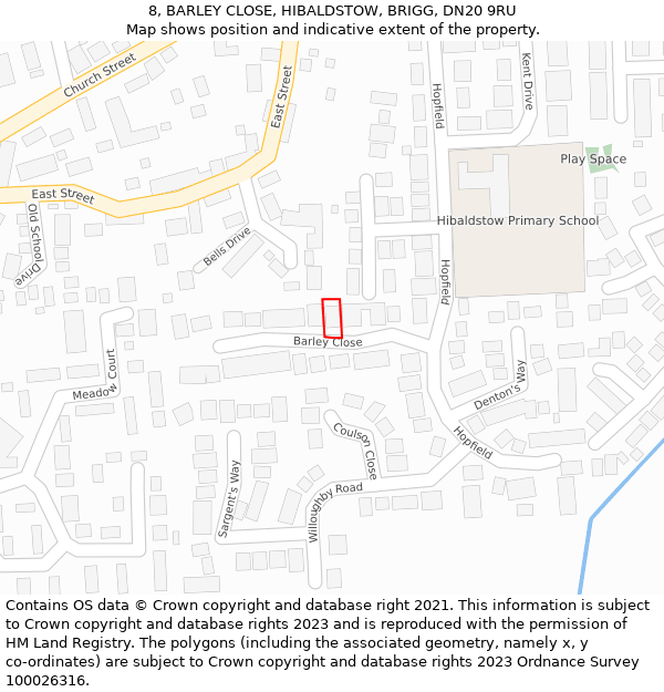 8, BARLEY CLOSE, HIBALDSTOW, BRIGG, DN20 9RU: Location map and indicative extent of plot