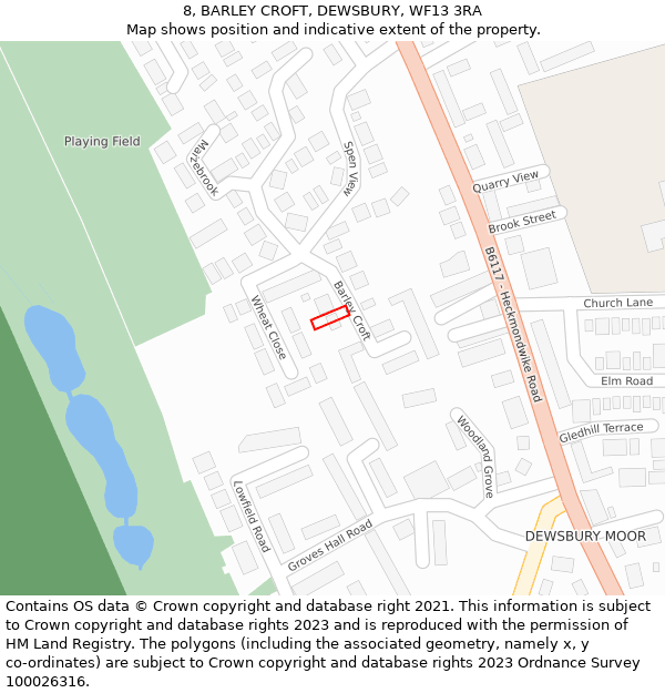 8, BARLEY CROFT, DEWSBURY, WF13 3RA: Location map and indicative extent of plot