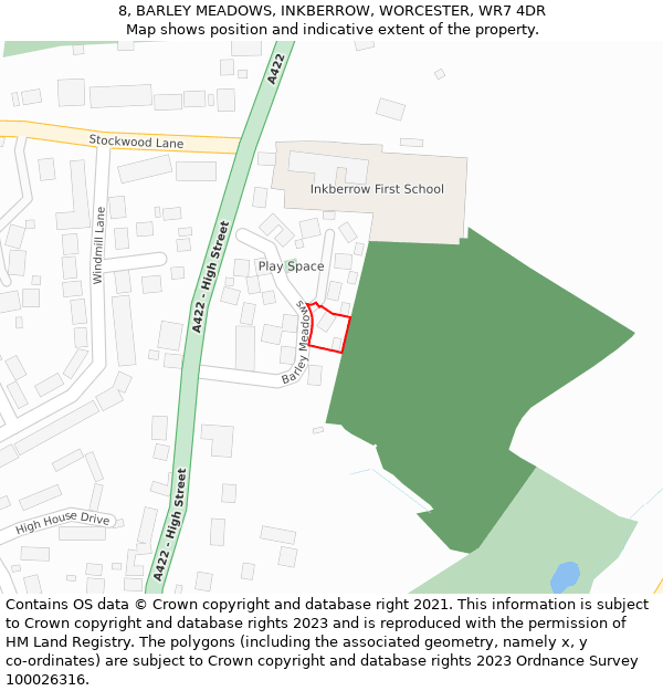 8, BARLEY MEADOWS, INKBERROW, WORCESTER, WR7 4DR: Location map and indicative extent of plot