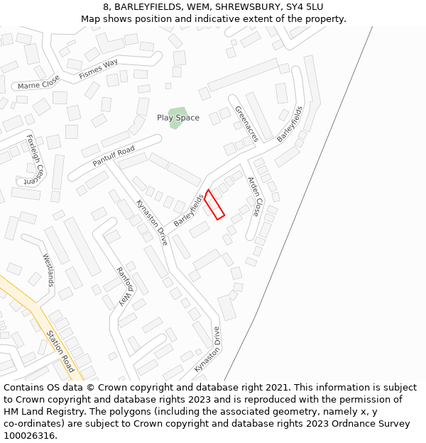 8, BARLEYFIELDS, WEM, SHREWSBURY, SY4 5LU: Location map and indicative extent of plot