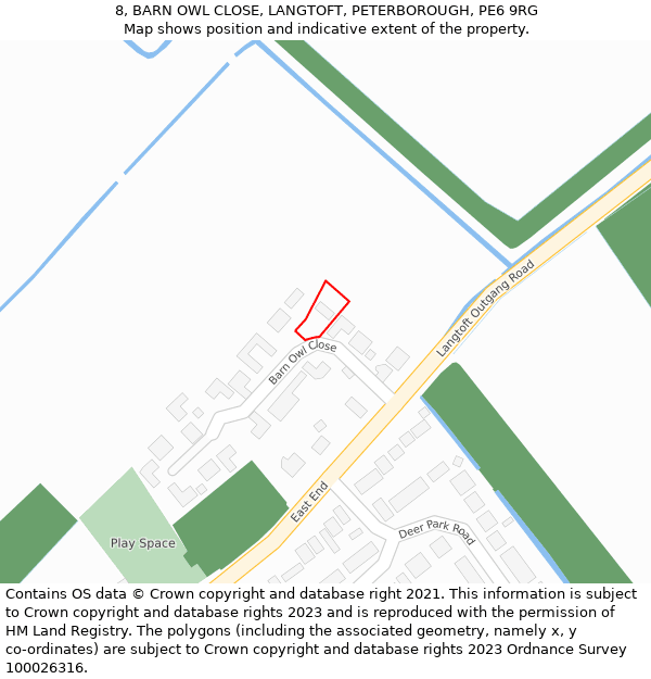 8, BARN OWL CLOSE, LANGTOFT, PETERBOROUGH, PE6 9RG: Location map and indicative extent of plot