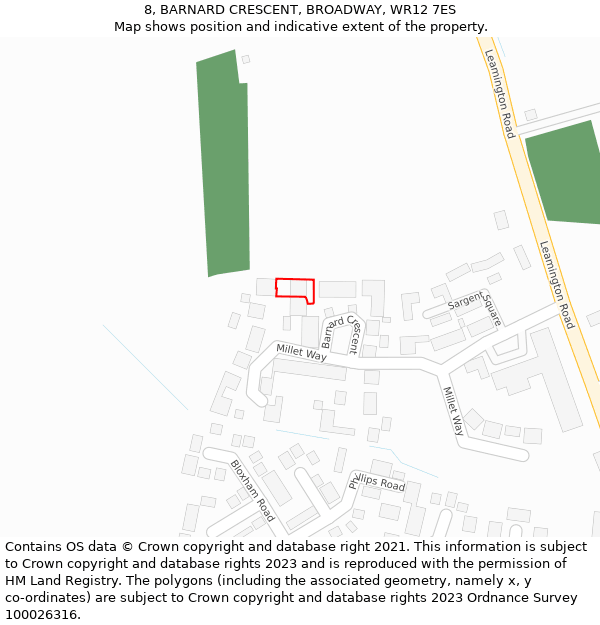8, BARNARD CRESCENT, BROADWAY, WR12 7ES: Location map and indicative extent of plot