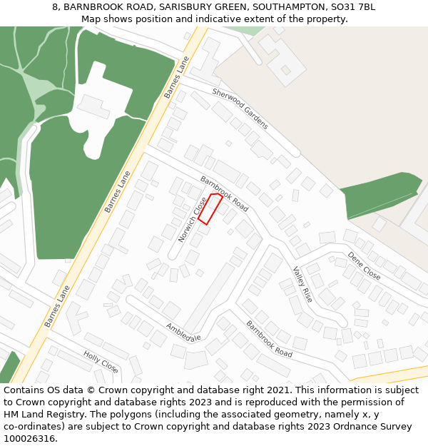 8, BARNBROOK ROAD, SARISBURY GREEN, SOUTHAMPTON, SO31 7BL: Location map and indicative extent of plot