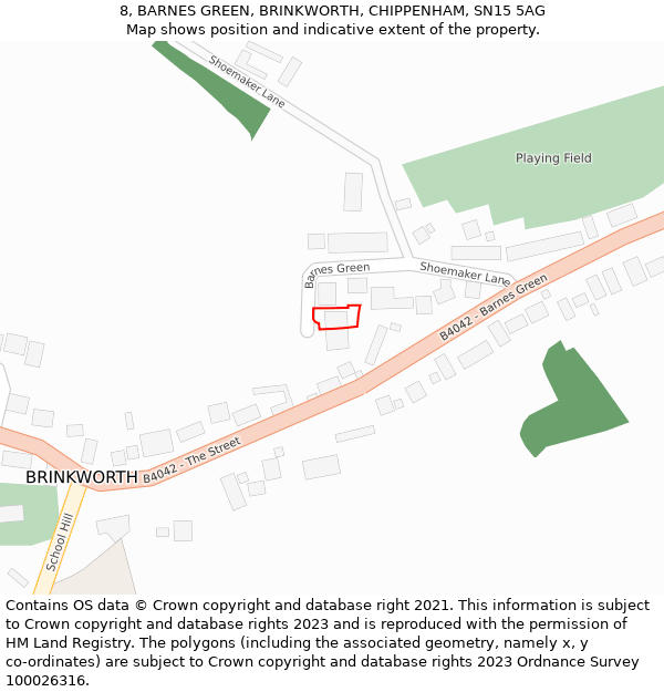 8, BARNES GREEN, BRINKWORTH, CHIPPENHAM, SN15 5AG: Location map and indicative extent of plot