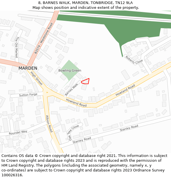 8, BARNES WALK, MARDEN, TONBRIDGE, TN12 9LA: Location map and indicative extent of plot