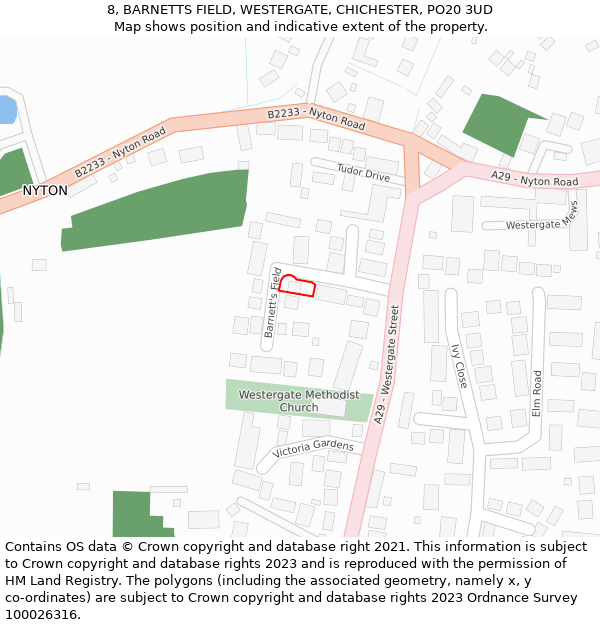 8, BARNETTS FIELD, WESTERGATE, CHICHESTER, PO20 3UD: Location map and indicative extent of plot