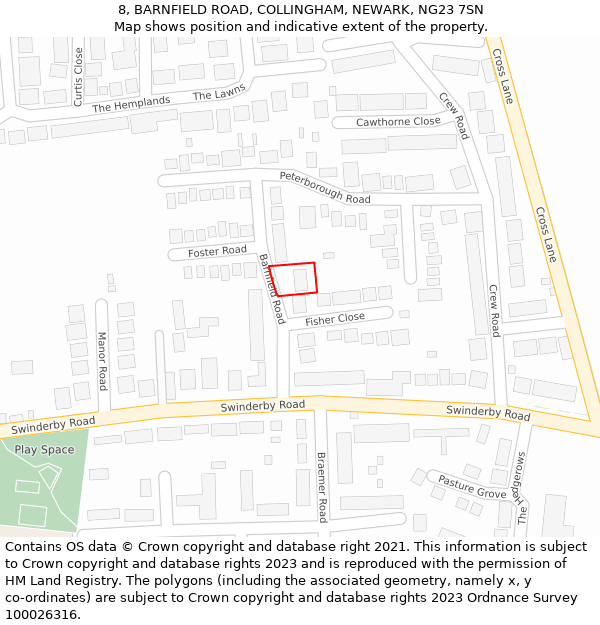 8, BARNFIELD ROAD, COLLINGHAM, NEWARK, NG23 7SN: Location map and indicative extent of plot