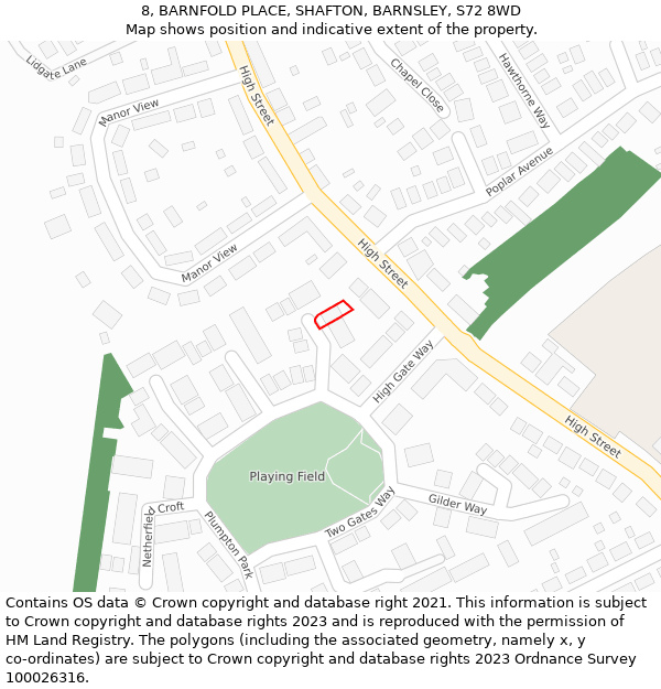 8, BARNFOLD PLACE, SHAFTON, BARNSLEY, S72 8WD: Location map and indicative extent of plot
