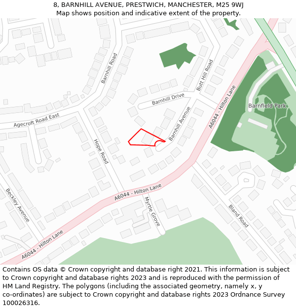 8, BARNHILL AVENUE, PRESTWICH, MANCHESTER, M25 9WJ: Location map and indicative extent of plot