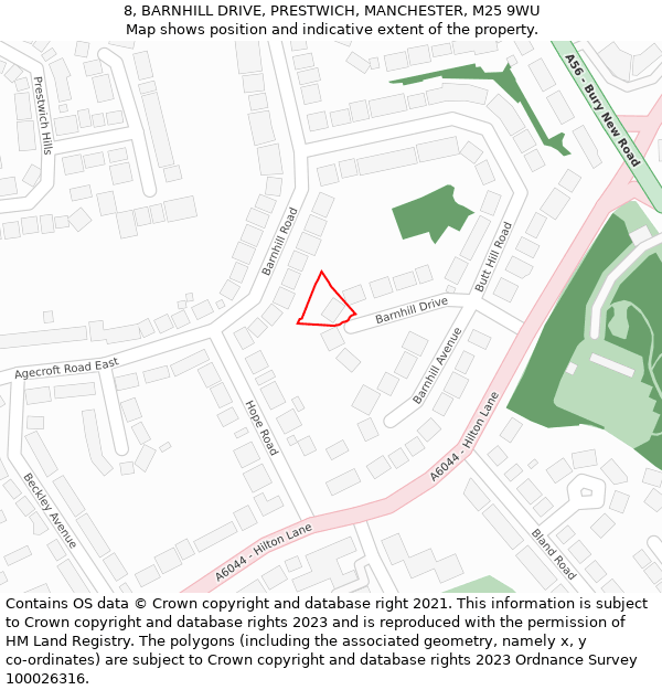 8, BARNHILL DRIVE, PRESTWICH, MANCHESTER, M25 9WU: Location map and indicative extent of plot