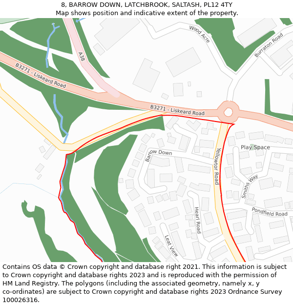 8, BARROW DOWN, LATCHBROOK, SALTASH, PL12 4TY: Location map and indicative extent of plot