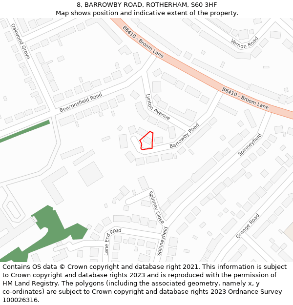 8, BARROWBY ROAD, ROTHERHAM, S60 3HF: Location map and indicative extent of plot