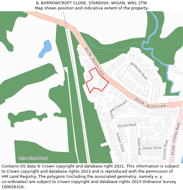 8, BARROWCROFT CLOSE, STANDISH, WIGAN, WN1 2TW: Location map and indicative extent of plot