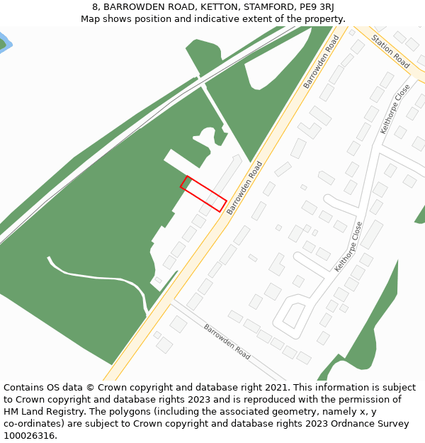 8, BARROWDEN ROAD, KETTON, STAMFORD, PE9 3RJ: Location map and indicative extent of plot