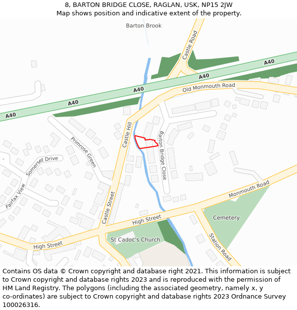 8, BARTON BRIDGE CLOSE, RAGLAN, USK, NP15 2JW: Location map and indicative extent of plot