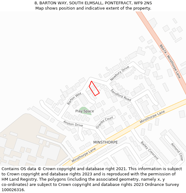 8, BARTON WAY, SOUTH ELMSALL, PONTEFRACT, WF9 2NS: Location map and indicative extent of plot