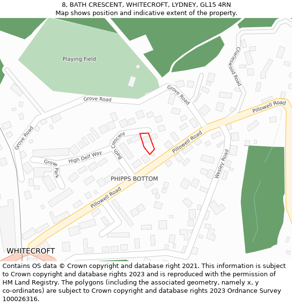 8, BATH CRESCENT, WHITECROFT, LYDNEY, GL15 4RN: Location map and indicative extent of plot