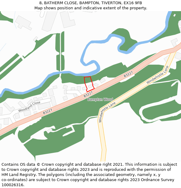 8, BATHERM CLOSE, BAMPTON, TIVERTON, EX16 9FB: Location map and indicative extent of plot