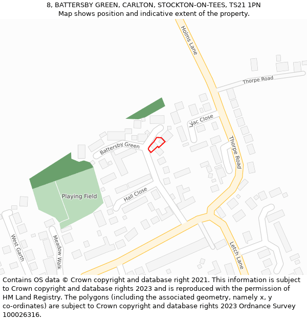 8, BATTERSBY GREEN, CARLTON, STOCKTON-ON-TEES, TS21 1PN: Location map and indicative extent of plot