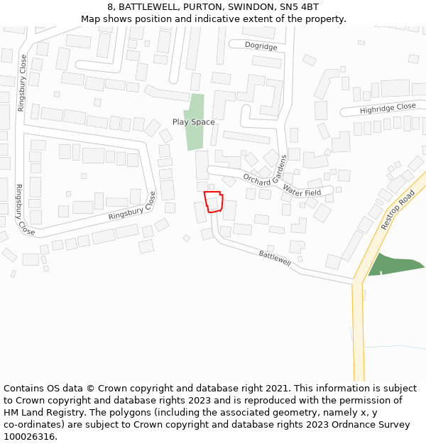 8, BATTLEWELL, PURTON, SWINDON, SN5 4BT: Location map and indicative extent of plot