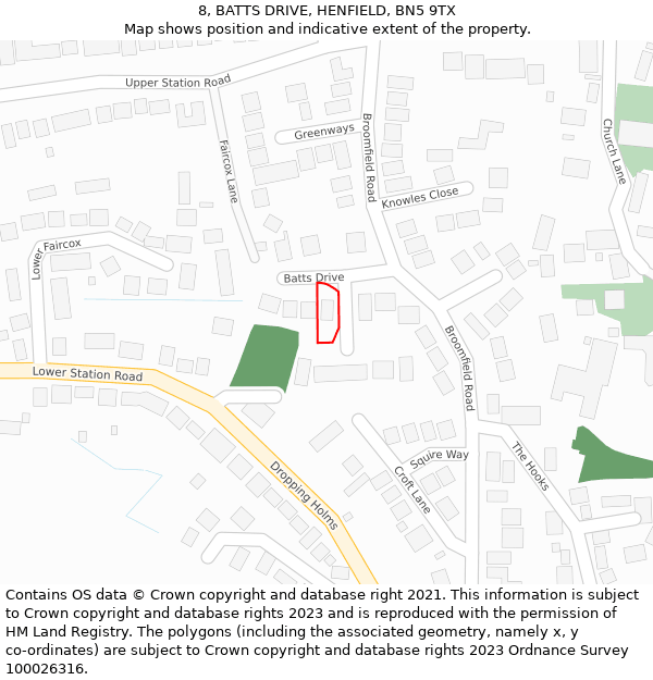 8, BATTS DRIVE, HENFIELD, BN5 9TX: Location map and indicative extent of plot