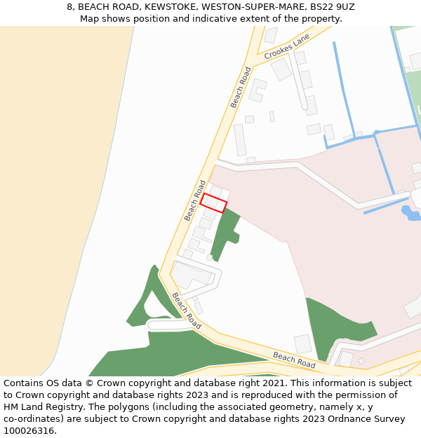 8, BEACH ROAD, KEWSTOKE, WESTON-SUPER-MARE, BS22 9UZ: Location map and indicative extent of plot
