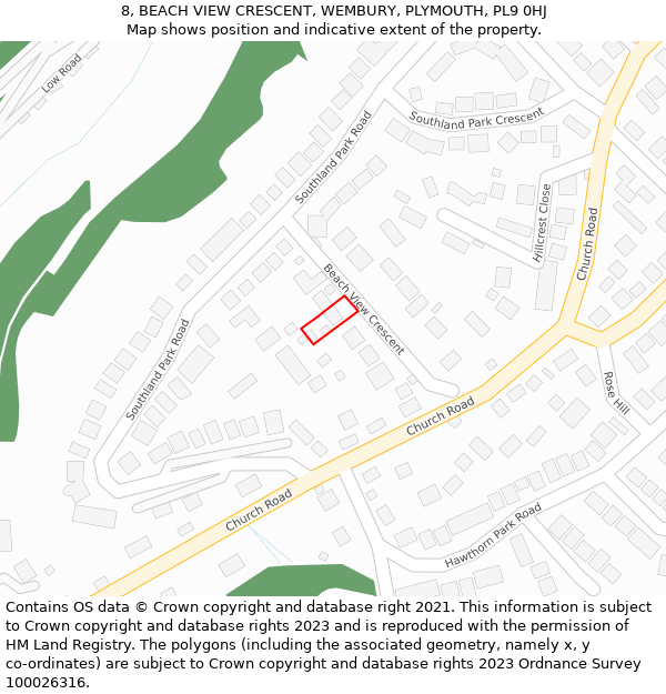 8, BEACH VIEW CRESCENT, WEMBURY, PLYMOUTH, PL9 0HJ: Location map and indicative extent of plot