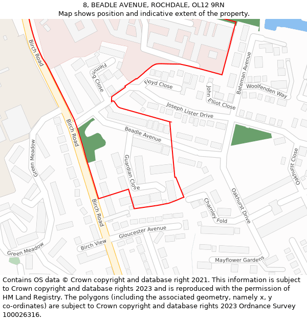 8, BEADLE AVENUE, ROCHDALE, OL12 9RN: Location map and indicative extent of plot