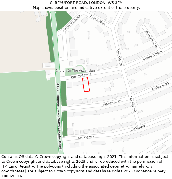 8, BEAUFORT ROAD, LONDON, W5 3EA: Location map and indicative extent of plot