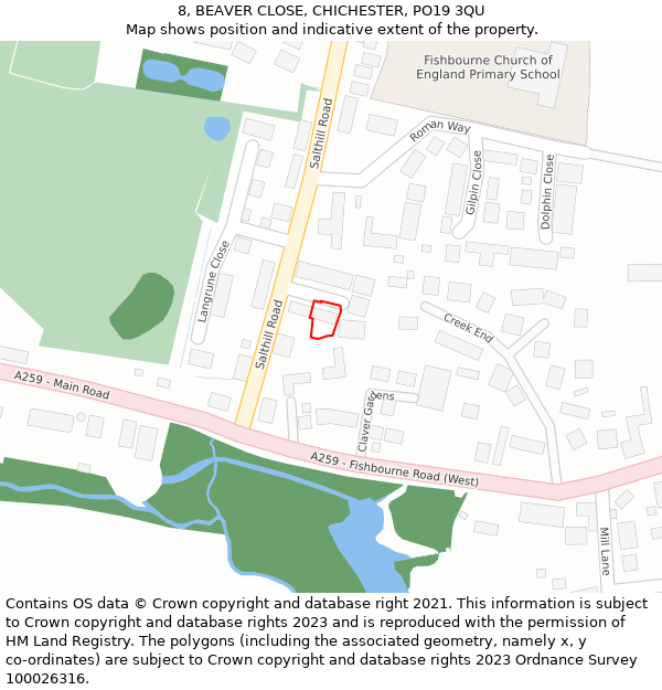 8, BEAVER CLOSE, CHICHESTER, PO19 3QU: Location map and indicative extent of plot