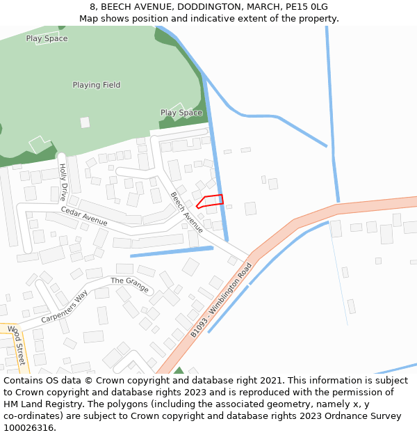 8, BEECH AVENUE, DODDINGTON, MARCH, PE15 0LG: Location map and indicative extent of plot