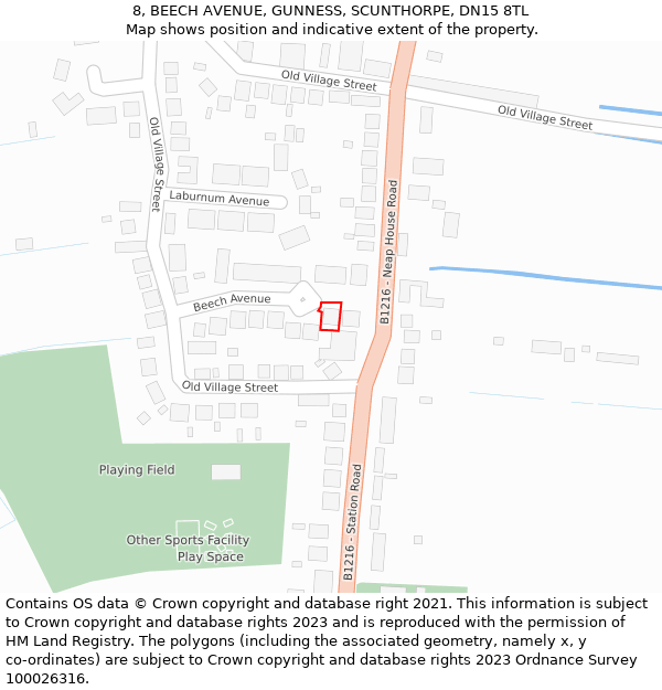 8, BEECH AVENUE, GUNNESS, SCUNTHORPE, DN15 8TL: Location map and indicative extent of plot