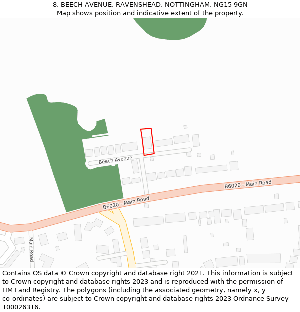 8, BEECH AVENUE, RAVENSHEAD, NOTTINGHAM, NG15 9GN: Location map and indicative extent of plot