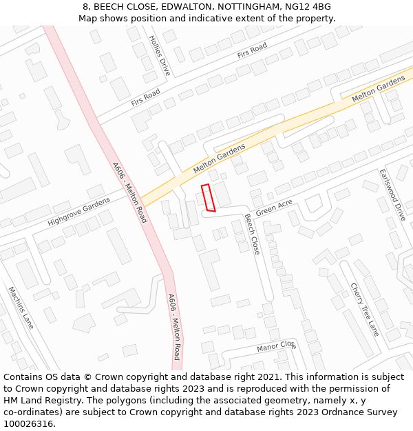 8, BEECH CLOSE, EDWALTON, NOTTINGHAM, NG12 4BG: Location map and indicative extent of plot