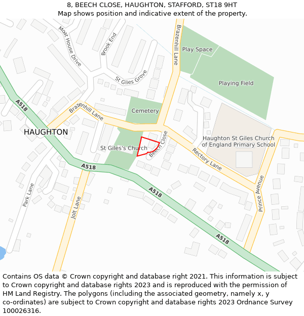 8, BEECH CLOSE, HAUGHTON, STAFFORD, ST18 9HT: Location map and indicative extent of plot