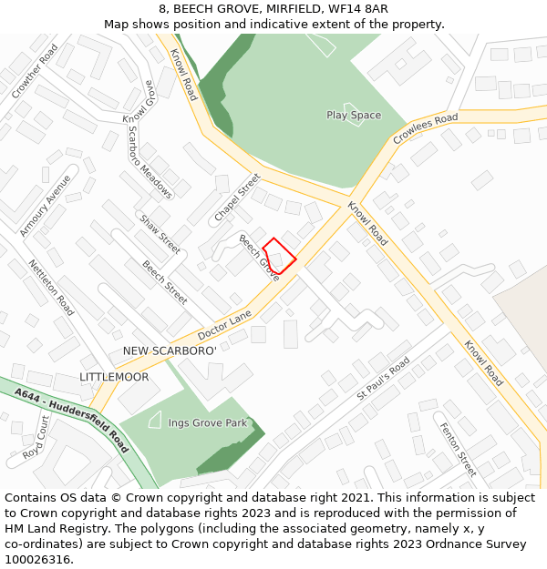 8, BEECH GROVE, MIRFIELD, WF14 8AR: Location map and indicative extent of plot