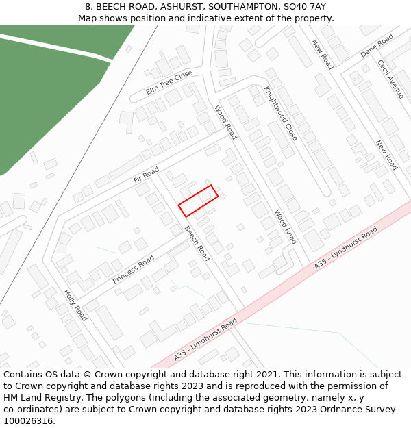 8, BEECH ROAD, ASHURST, SOUTHAMPTON, SO40 7AY: Location map and indicative extent of plot