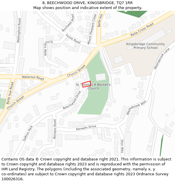 8, BEECHWOOD DRIVE, KINGSBRIDGE, TQ7 1RR: Location map and indicative extent of plot