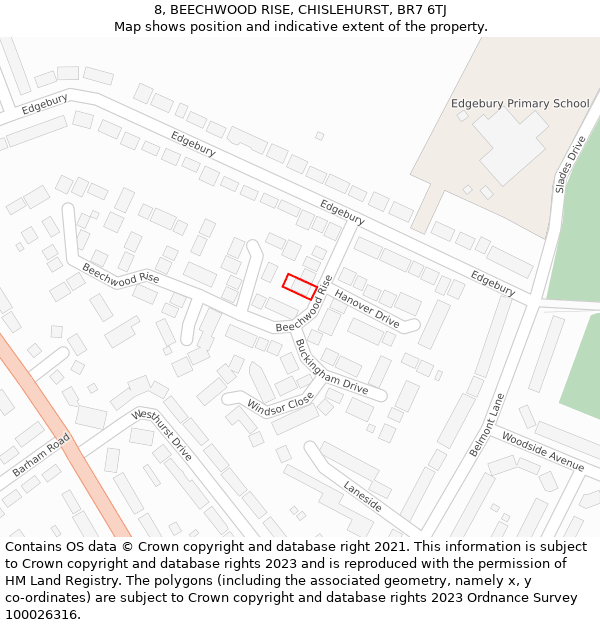 8, BEECHWOOD RISE, CHISLEHURST, BR7 6TJ: Location map and indicative extent of plot