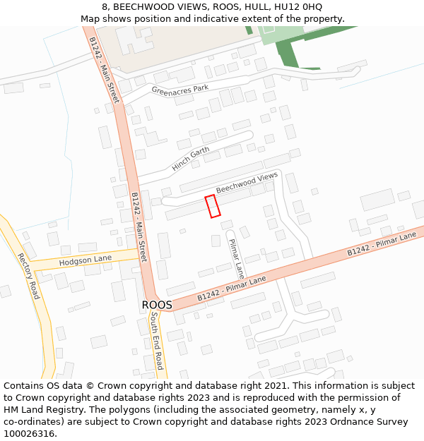 8, BEECHWOOD VIEWS, ROOS, HULL, HU12 0HQ: Location map and indicative extent of plot