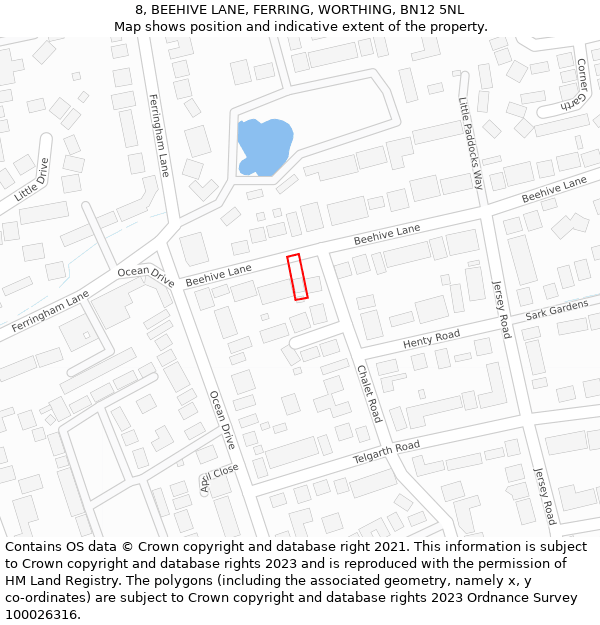 8, BEEHIVE LANE, FERRING, WORTHING, BN12 5NL: Location map and indicative extent of plot